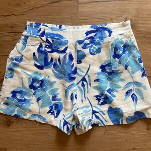 TCEC Palm Leaf Print Linen Shorts